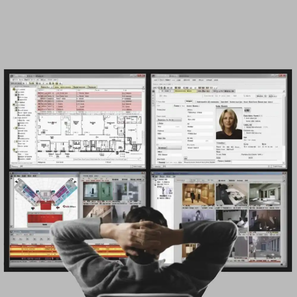 اپراتور در حال پایش نرم‌افزار کنترل تردد Galaxy Control Systems